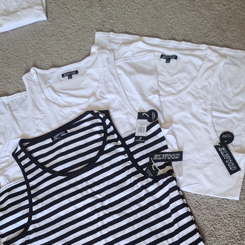 ELWOOD White and Striped Tank Tops